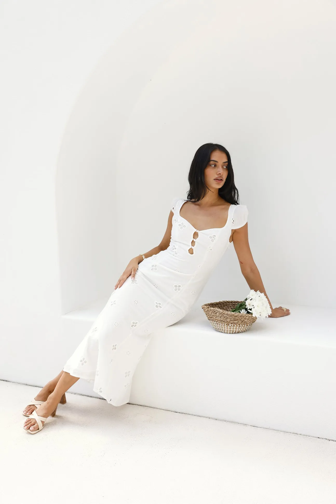 Vintage Song Midi Dress White