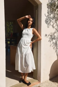 With The Wind Midi Dress White