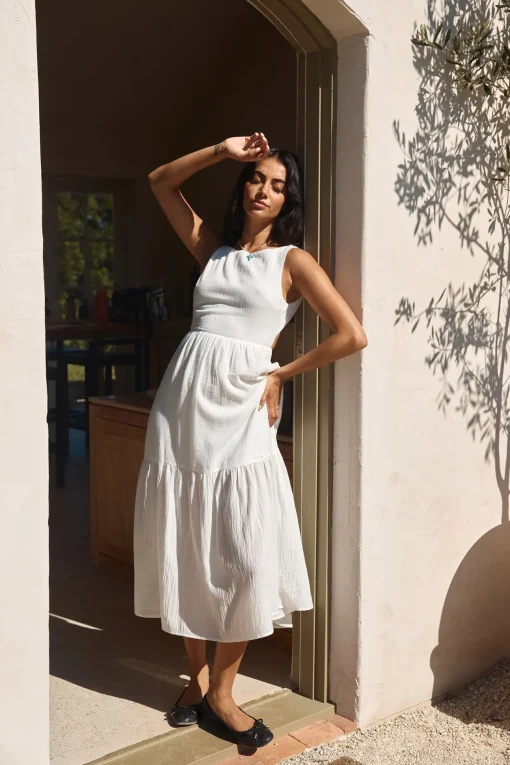 With The Wind Midi Dress White