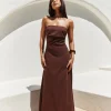 Yasmin Strapless Maxi Dress Brown