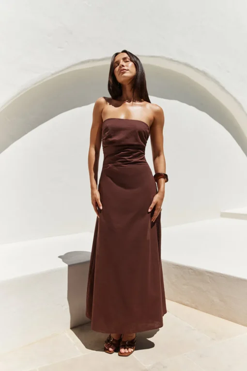 Yasmin Strapless Maxi Dress Brown