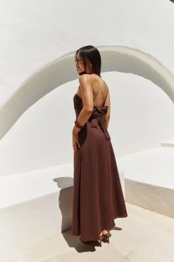 Yasmin Strapless Maxi Dress Brown